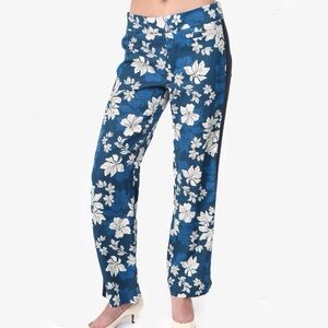 SMYTHE Blue Floral Tuxedo Silk Blend Pants